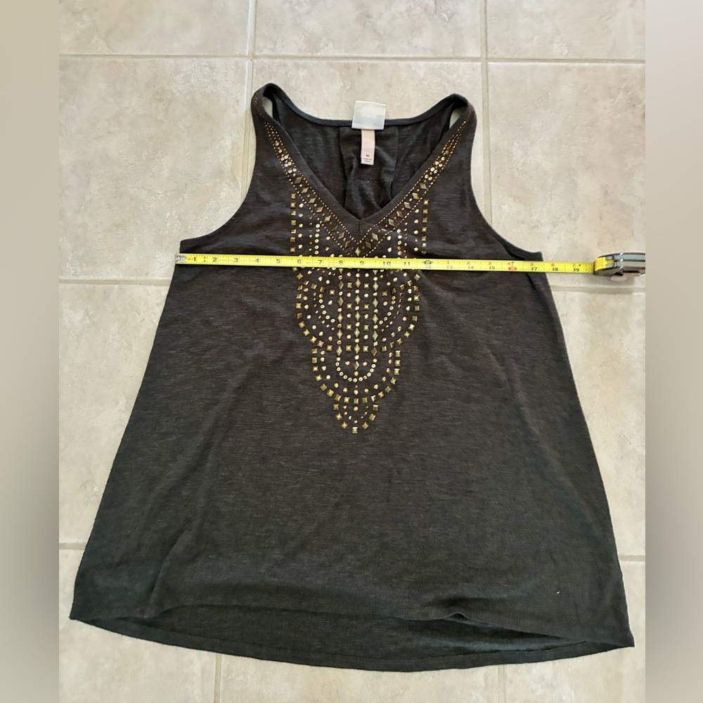 Knox Rose Charcoal Tank Top with Gold Metal Accents